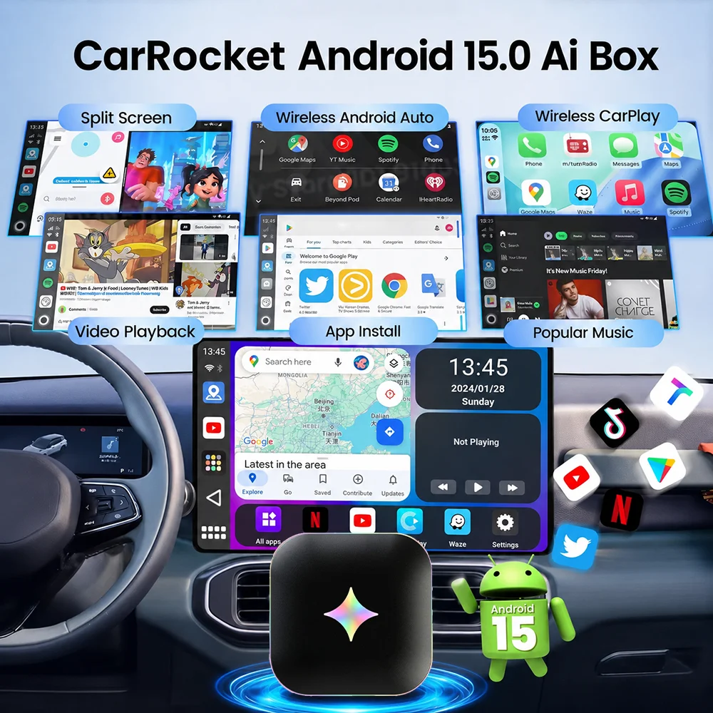 Boîtier Android 15 CarPlay Ai  - Home Cinema Youtube avis et prix